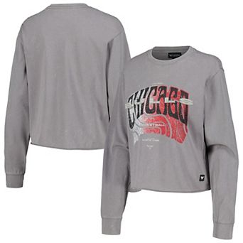 Women's The Wild Collective Gray Chicago Bulls Band Cropped Long Sleeve T-Shirt