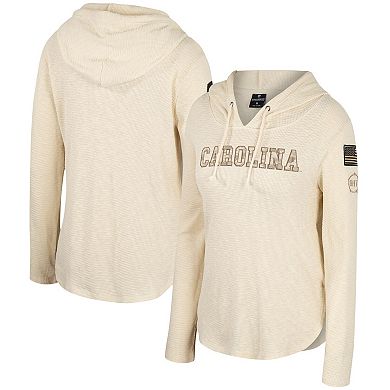 Women's Colosseum Cream South Carolina Gamecocks OHT Military Appreciation Casey Raglan Long Sleeve Hoodie T-Shirt