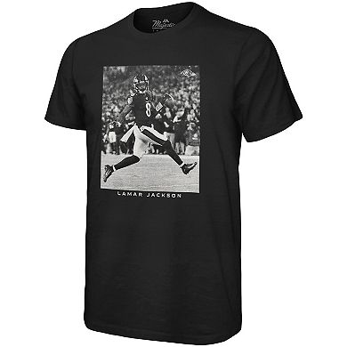 Men's Majestic Threads Lamar Jackson Black Baltimore Ravens Oversized Player Image T-Shirt