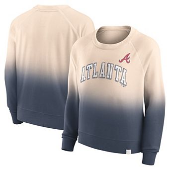Women's Fanatics Branded Tan/Navy Atlanta Braves Luxe Lounge Arch Raglan Pullover Sweatshirt