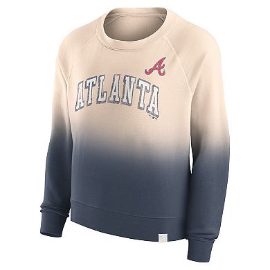 Women's Fanatics Branded Tan/Navy Atlanta Braves Luxe Lounge Arch Raglan Pullover Sweatshirt