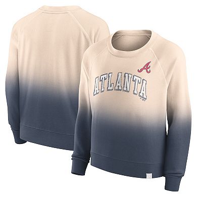 Women's Fanatics Branded Tan/Navy Atlanta Braves Luxe Lounge Arch Raglan Pullover Sweatshirt
