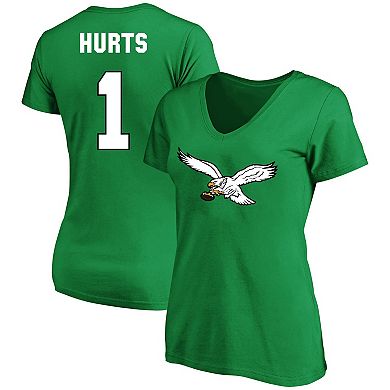 Women's Fanatics Branded Jalen Hurts Kelly Green Philadelphia Eagles Plus Size Throwback Player Name & Number V-Neck T-Shirt