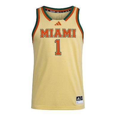 Men's adidas #1 Yellow Miami Hurricanes Swingman Jersey