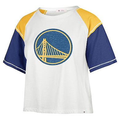 Women's '47 Cream Golden State Warriors Premier Raglan Cropped T-Shirt