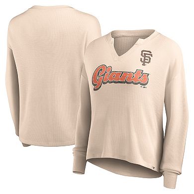 Women's Fanatics Branded Cream San Francisco Giants Go For It Waffle Knit Long Sleeve Notch Neck T-Shirt