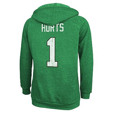 Women's Majestic Threads Jalen Hurts  Kelly Green Philadelphia Eagles Name & Number Tri-Blend Pullover Hoodie