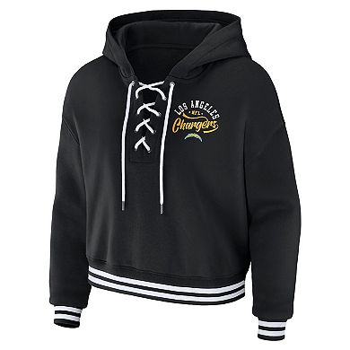 Women's WEAR by Erin Andrews Black Los Angeles Chargers Lace-Up Pullover Hoodie