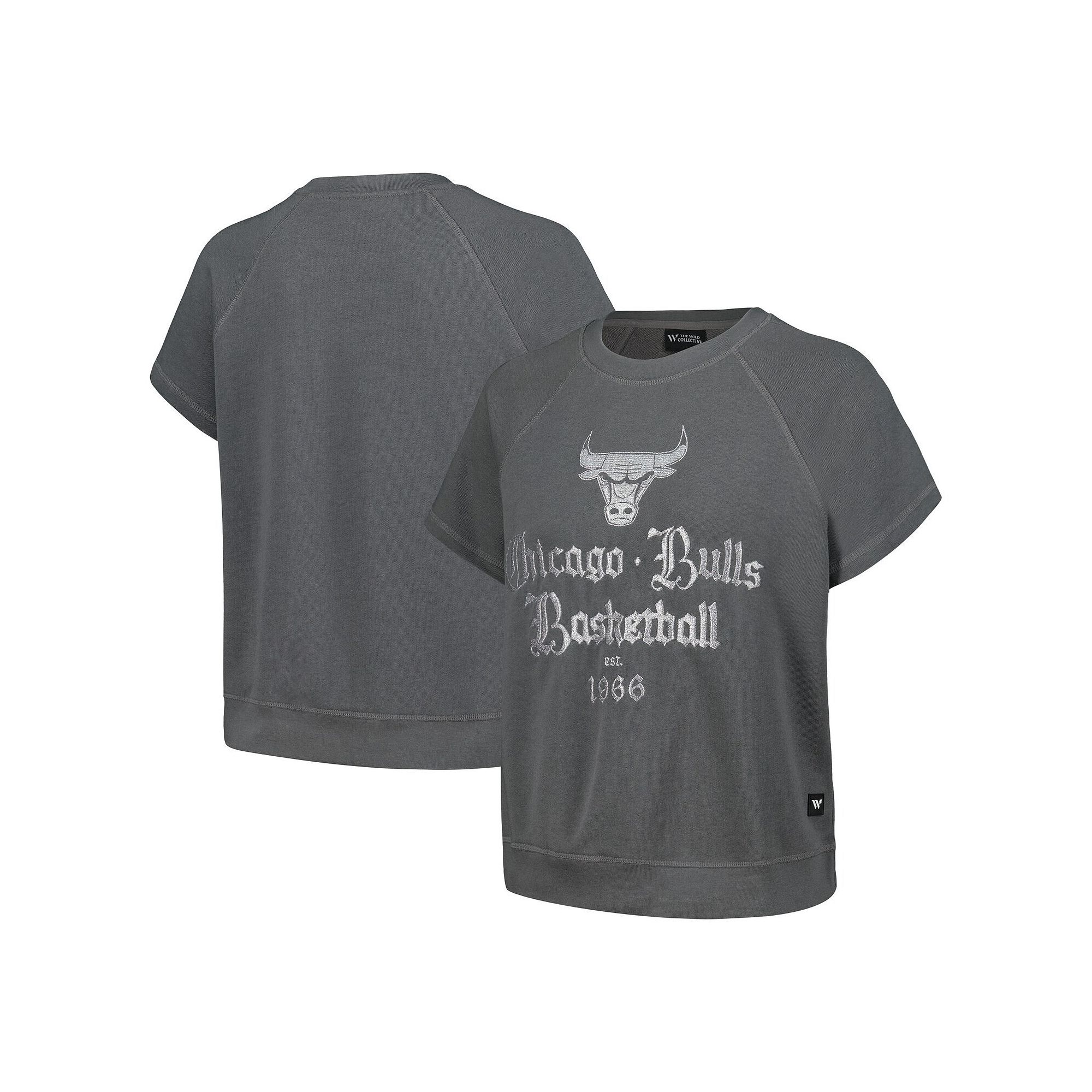 Womens The Wild Collective Gray Chicago Bulls Embroidered Fleece Raglan Sh