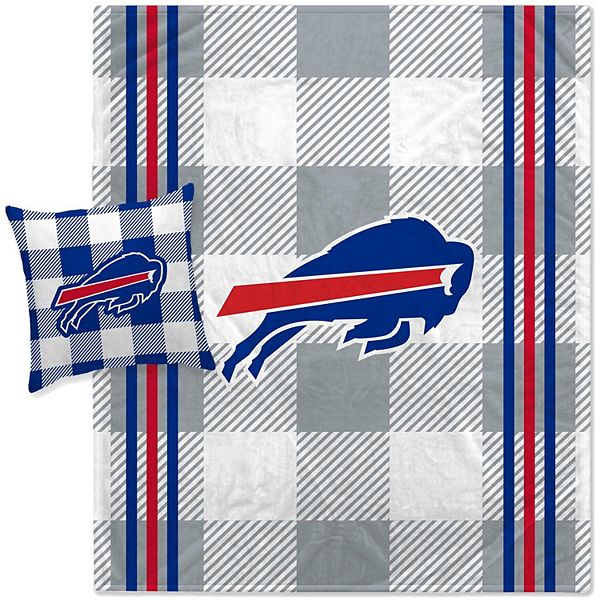 Pegasus Buffalo Bills Gray Plaid Stripes Blanket and Pillow Combo Set