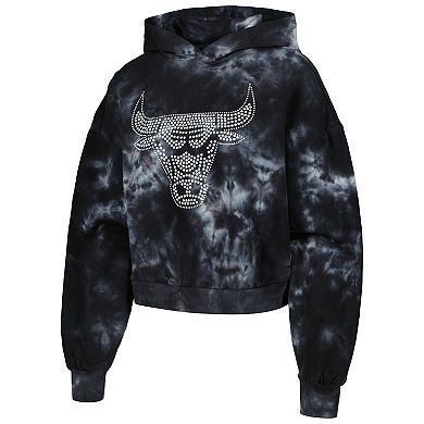 Women's The Wild Collective Black Chicago Bulls Tie-Dye Cropped Pullover Hoodie