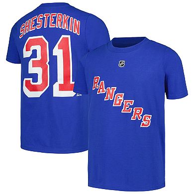 Youth Igor Shesterkin Blue New York Rangers Player Name & Number T-Shirt