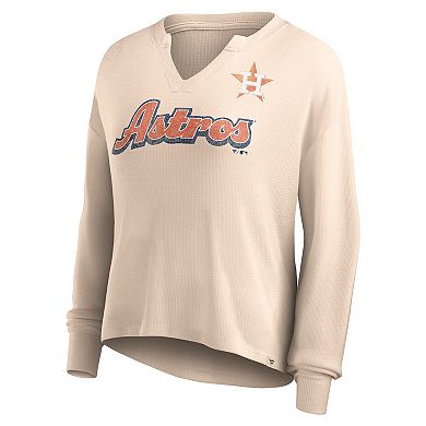 Women's Fanatics Branded Cream Houston Astros Go For It Waffle Knit Long Sleeve Notch Neck T-Shirt