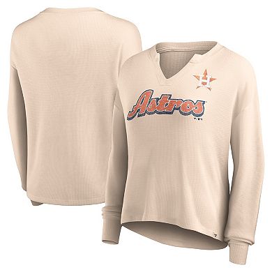Women's Fanatics Branded Cream Houston Astros Go For It Waffle Knit Long Sleeve Notch Neck T-Shirt