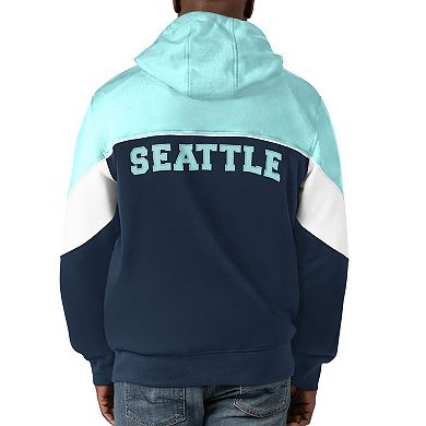 Men's Starter Navy/Light Blue Seattle Kraken Power Forward Full-Zip Hoodie