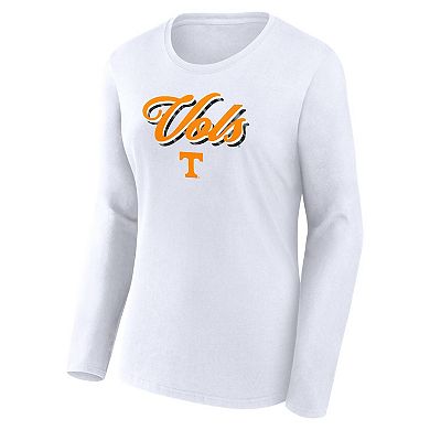 Women's Fanatics Branded White Tennessee Volunteers Double Team Script Long Sleeve T-Shirt