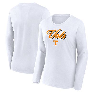 Women's Fanatics Branded White Tennessee Volunteers Double Team Script Long Sleeve T-Shirt