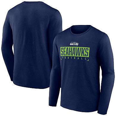 Men's Fanatics Branded Navy Seattle Seahawks Big & Tall Wordmark Long Sleeve T-Shirt