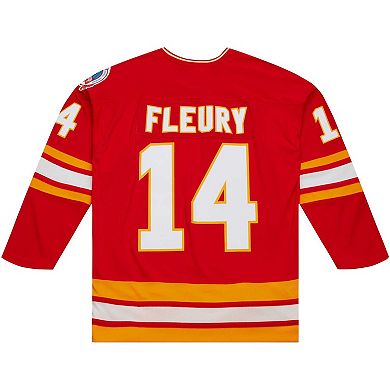 Men's Mitchell & Ness Theoren Fleury Red Calgary Flames 1988/89 Blue Line Player Jersey