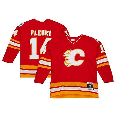 Men's Mitchell & Ness Theoren Fleury Red Calgary Flames  1988/89 Blue Line Player Jersey