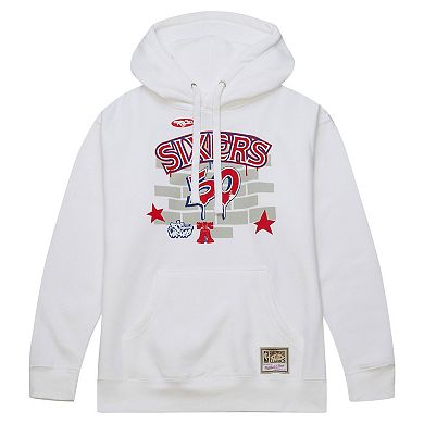 Men's Mitchell & Ness x Tats Cru White Philadelphia 76ers Hardwood Classics Brick Pullover Hoodie