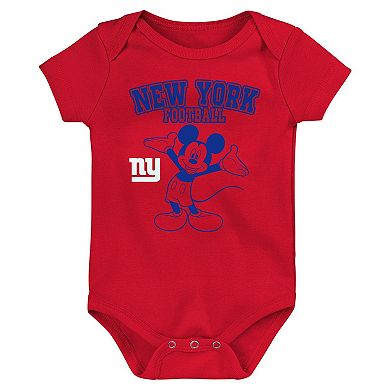 Newborn & Infant Royal/Red/Gray New York Giants Three-Piece Disney Game Time Bodysuit Set