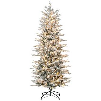 Homcom 6' Flocked Artificial Christmas Tree With Warm Yellow Clear Light