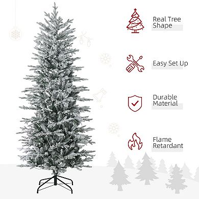 Homcom 6' Flocked Artificial Christmas Tree With Warm Yellow Clear Light