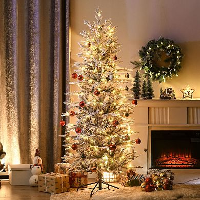 Homcom 6' Flocked Artificial Christmas Tree With Warm Yellow Clear Light