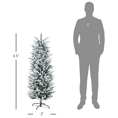 Homcom 4.5' Artificial Christmas Tree With Sonw Flocked, Auto Open