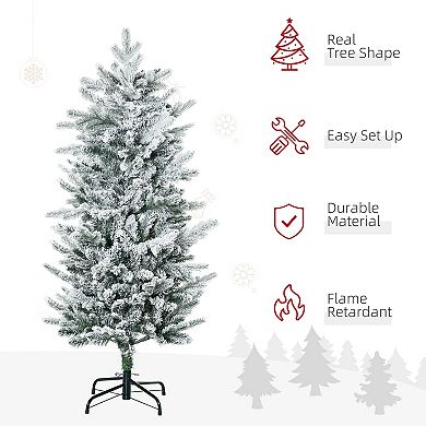 Homcom 4.5' Artificial Christmas Tree With Sonw Flocked, Auto Open