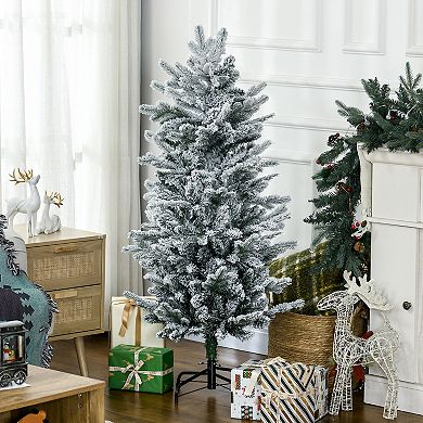 Homcom 4.5' Artificial Christmas Tree With Sonw Flocked, Auto Open