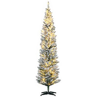 Homcom 7' Prelit Artificial Christmas Tree With Warm White Led Lights, Green
