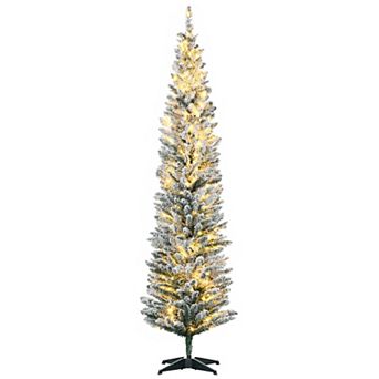HOMCOM 7ft Prelit Artificial Pencil Christmas Tree w/ LED Lights