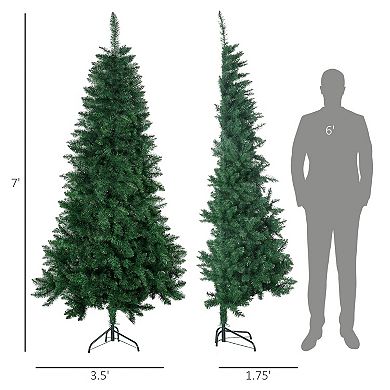 Homcom 7' Artificial Christmas Tree With Auto Open, Steel Base, Half Shape