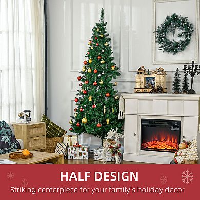 Homcom 7' Artificial Christmas Tree With Auto Open, Steel Base, Half Shape