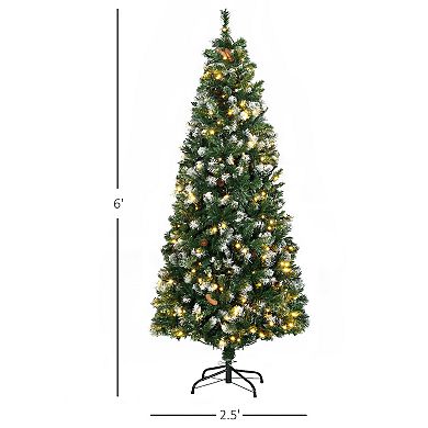 Homcom 6' Pencil Prelit Artificial Christmas Tree With Snow-dipped Tips