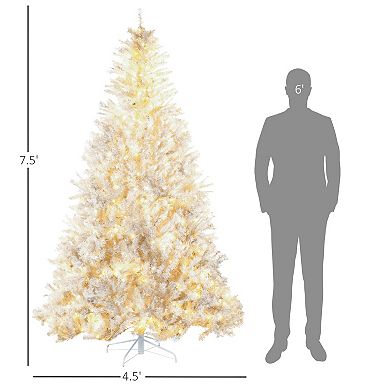 Homcom 7.5 Ft Artificial Christmas Tree With Warm White Led Lights, White