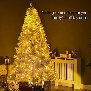 Homcom 7.5 Ft Artificial Christmas Tree With Warm White Led Lights, White