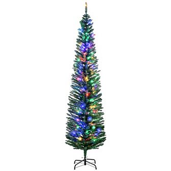 Homcom 7' Pencil Prelit Artificial Christmas Tree With Colorful Led Lights