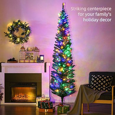 Homcom 7' Pencil Prelit Artificial Christmas Tree With Colorful Led Lights
