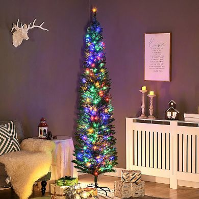 Homcom 7' Pencil Prelit Artificial Christmas Tree With Colorful Led Lights