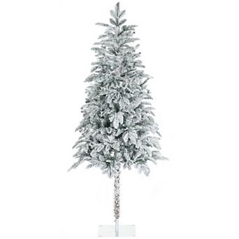 HOMCOM 6ft Artificial Christmas Tree with Snow Flocked Branches, Auto Open