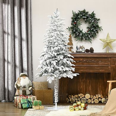 HOMCOM 6ft Artificial Christmas Tree with Snow Flocked Branches, Auto Open