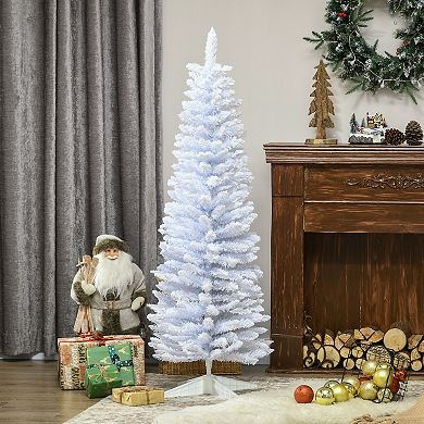 5' Snow Flocked Artificial Christmas Tree Pencil Xmas Tree W/ Branch Tips White