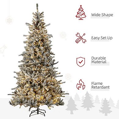 7.5ft Prelit Artificial Christmas Tree Holiday Décor With Snow Flocked Branches