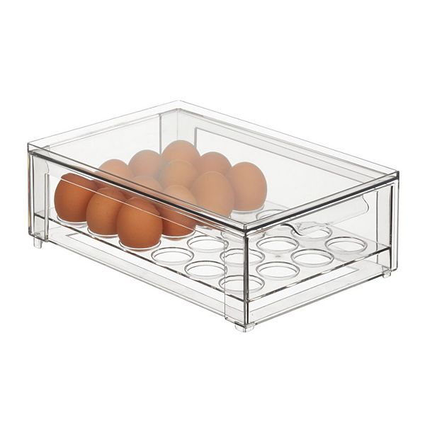 mDesign Clarity Stackable Egg Storage Box with Sliding PullOut Drawer and Handle, Holds 24 Eggs