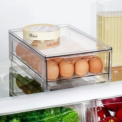 mDesign Stackable Egg Storage Box with Sliding Pull-Out Drawer and Handle, Clear