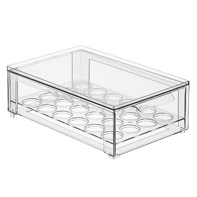 mDesign Stackable Egg Storage Box with Sliding Pull-Out Drawer and Handle, Clear