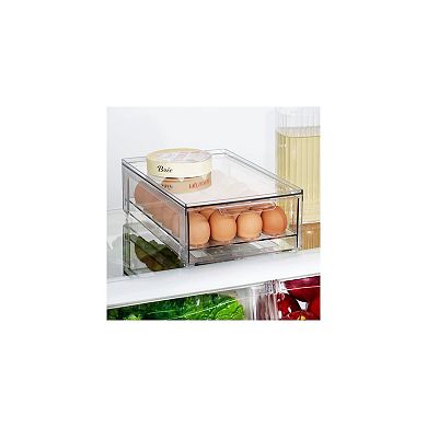 mDesign Stackable Egg Storage Box with Sliding Pull-Out Drawer and Handle, Clear